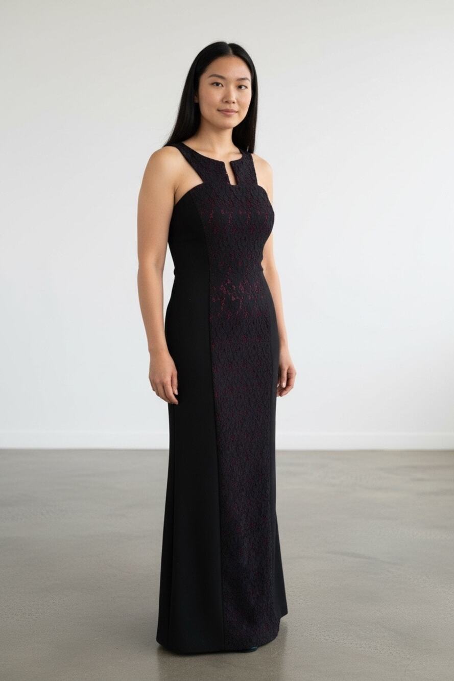 NWT Black Halo Eve Lace Inset Sleeveless Maxi Gown Women's 10 Black Red Cocktail